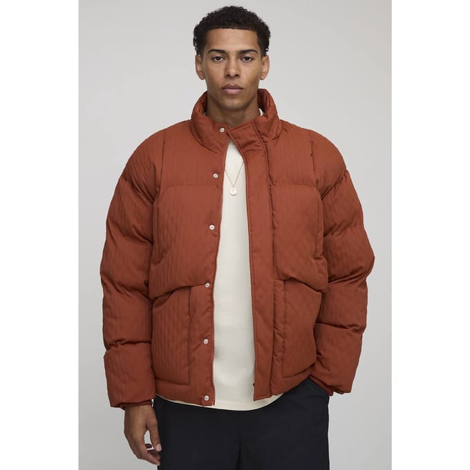 Oversized Fit Getextureerde Trechterkraag Pufferjas | Rust | Size XL