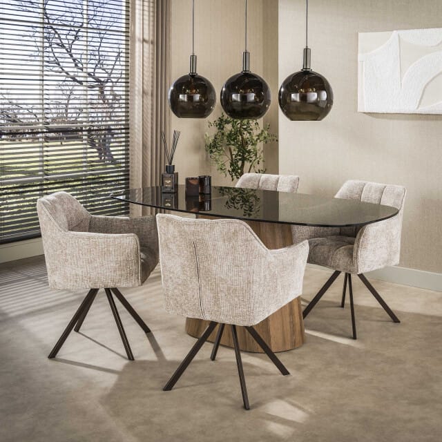 Hoyz Collection - Eetkamerstoel Raster - Beige - 60x63x81 cm - Set van 2
