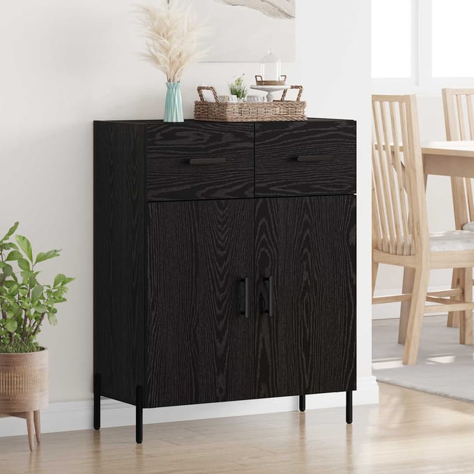 vidaXL - Dressoir - Zwart - Eiken - 69,5 - x - 34 - x - 90 - cm - Bewerkt - hout