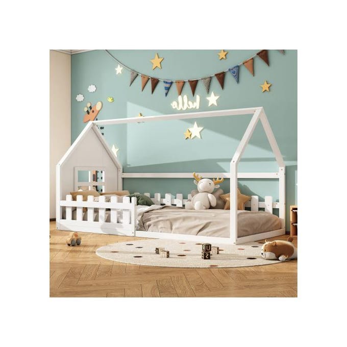 Lit d'enfant - MUVOE - 90x200cm - Design maison - Blanc - Montage facile