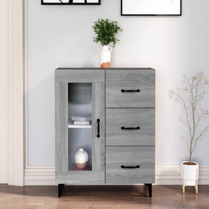 vidaXL - Dressoir - 69,5x34x90 - cm - bewerkt - hout - grijs - sonoma - eikenkleurig