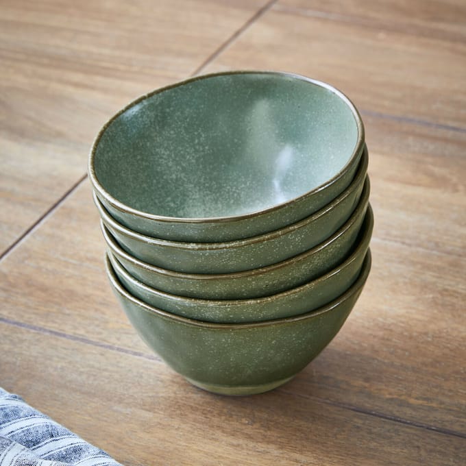 LOBERON Kom set van 6 Biarré turquoise/bruin