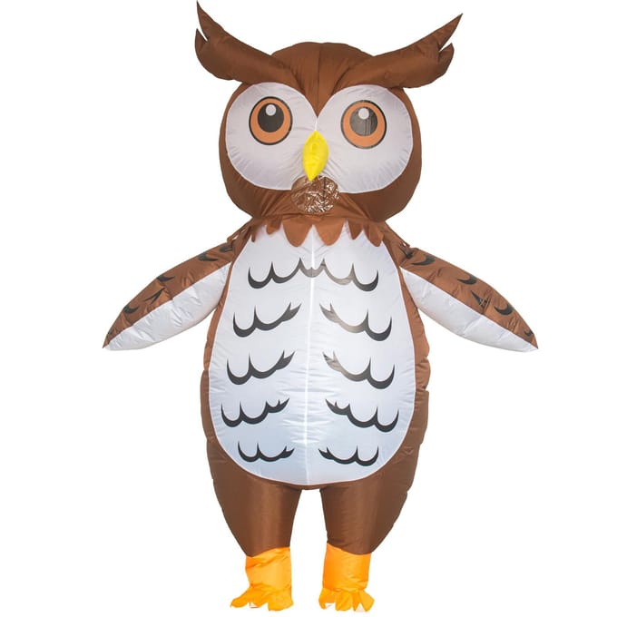 Leuk opblaasbaar uil kostuum voor volwassenen 150-190cm bruin