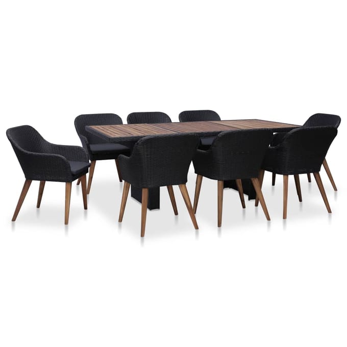 vidaXL - 9-delige - Tuinset - met - kussens - poly - rattan - zwart