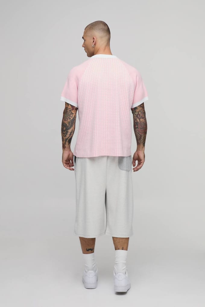Ontspannen Boxy Varsity Geborduurde Gebreide Polo | Pink | Size Medium