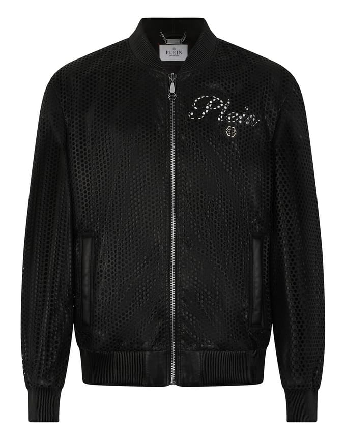Perforated Leather Nylon Bomber