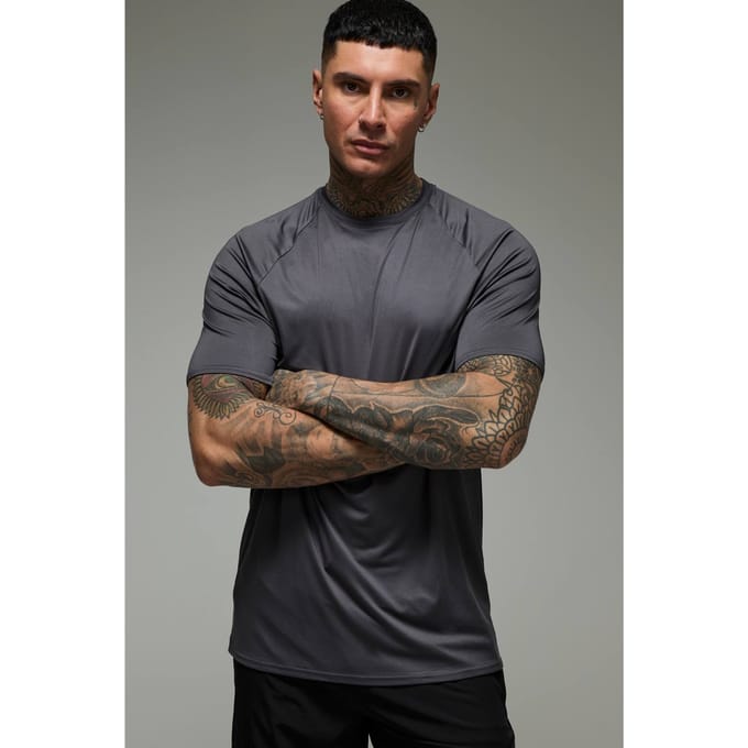 Tall Men's Active Lightweight Essentials Gym Regular Fit Raglan T-shirt | Charcoal | Size Medium