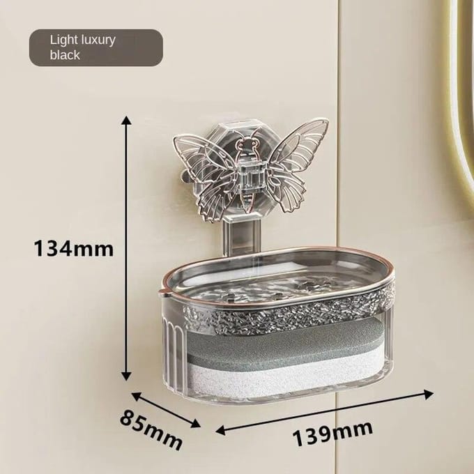 Porte-savon à ventouse, Design papillon, boîte à savon Double couche, support de Drainage d'éponge, étagère de rangement de savon sans perçage noir