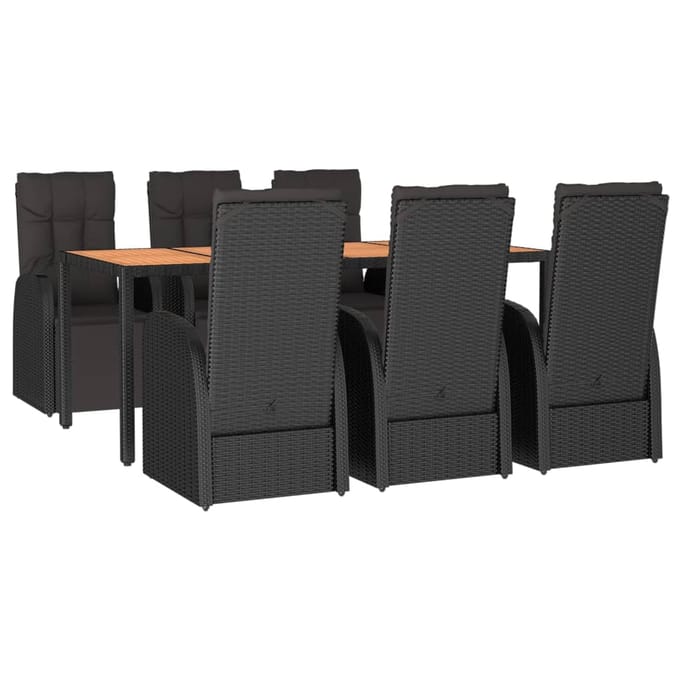 vidaXL - 7-delige - Tuinset - poly - rattan - en - massief - acaciahout - zwart