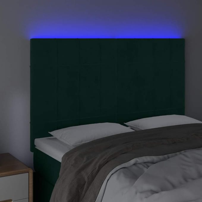 vidaXL Hoofdbord LED 144x5x118/128 cm fluweel donkergroen