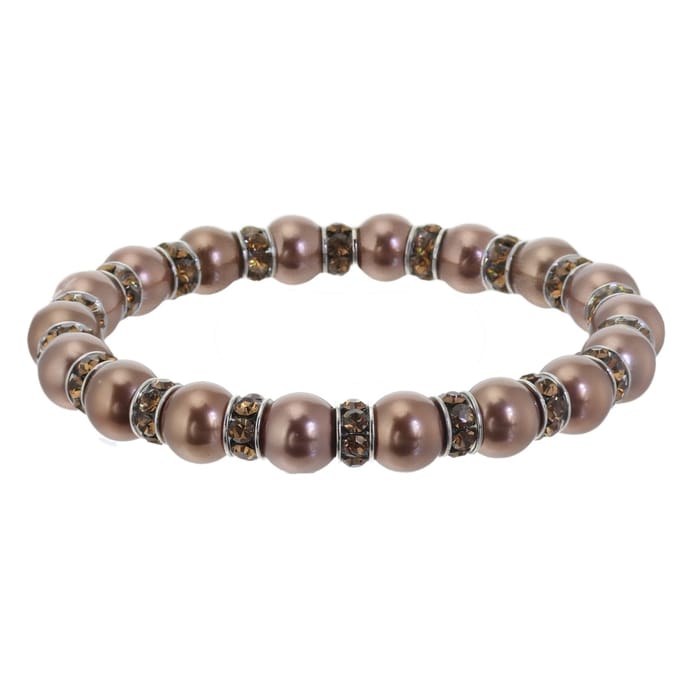 Behave – Armband dames elastisch – brons parelkralen met strass – elegant chic