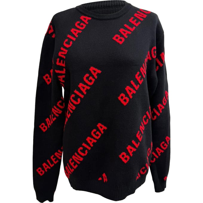 Balenciaga Allover Logo Sweater in Zwarte Katoen
