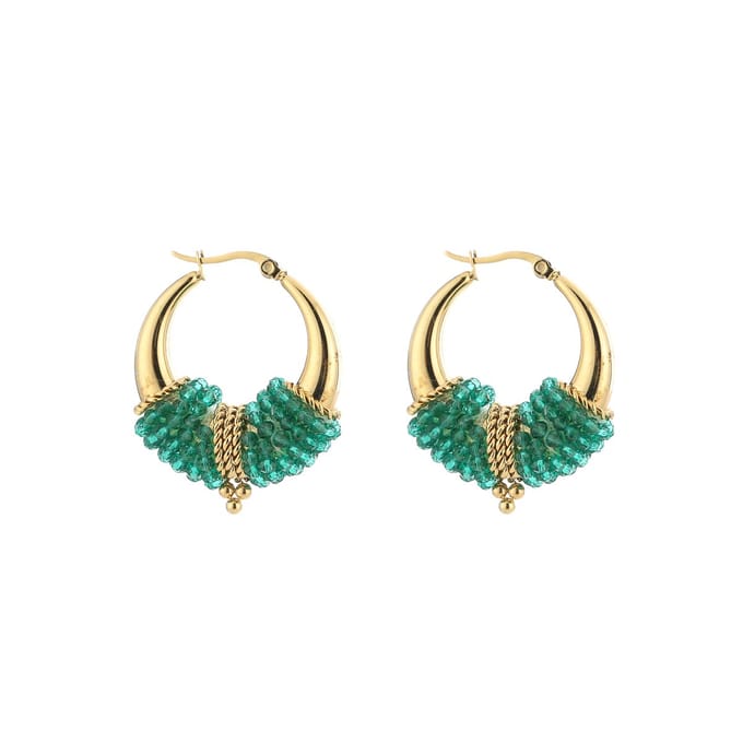 Oorbellen Boho Beads - Groen - Statement - Zomer - Stainless Steel