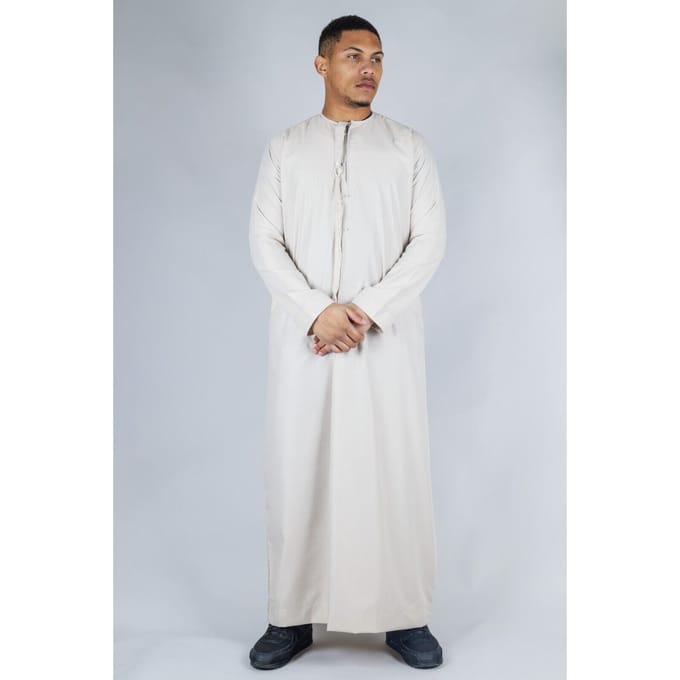 Heren Beige Thobe Emirati Islamitische Jubba Robe Eid Tassel Regular Fit