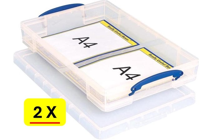 2 x Opbergbox Really Useful Box 10 liter - A3 - 52x34x8,5 cm - transparant wit