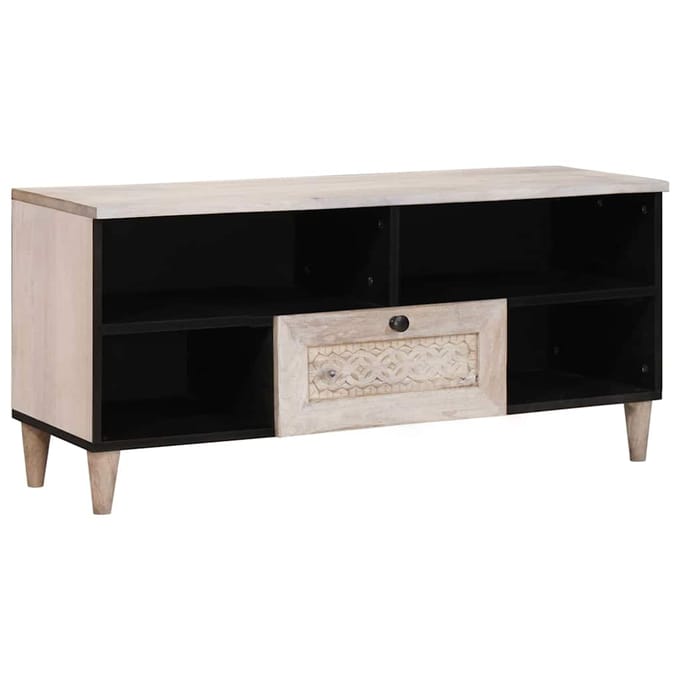vidaXL - TV - Kast - Bleached - White - 100 - x - 33 - x - 46 - cm - Massief - Mango - Hout