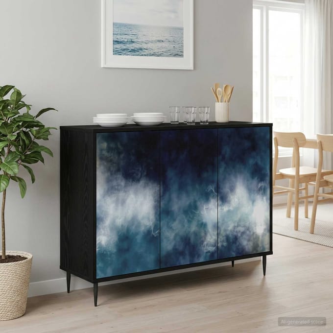 vidaXL - Dressoir - RAALTE - Zwart - eiken - 102 - x - 33 - x - 76 - cm - Bewerkt - hout