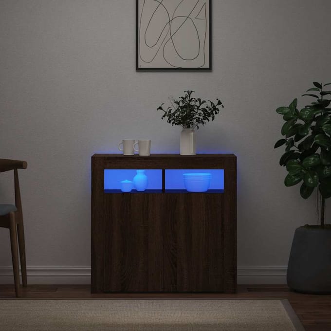 vidaXL - Dressoir - met - LED-verlichting - 80x35x75 - cm - bruin - eiken