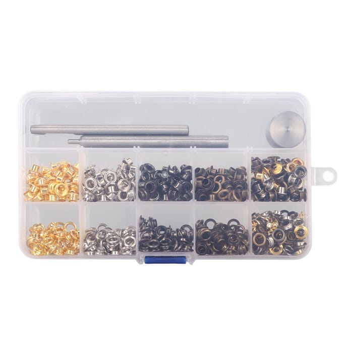 Kit d'œillets à œillets 4 mm 4 couleurs 280 jeux Œillets avec kit d'outils d'installation 3 pièces Œillets black