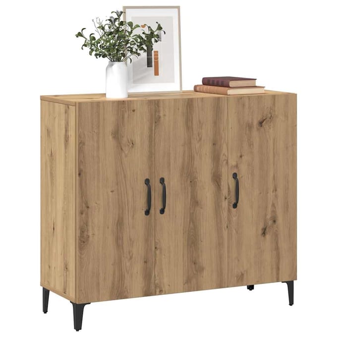 vidaXL - Dressoir - 90x34x80 - cm - bewerkt - hout - artisanaal - eikenkleur