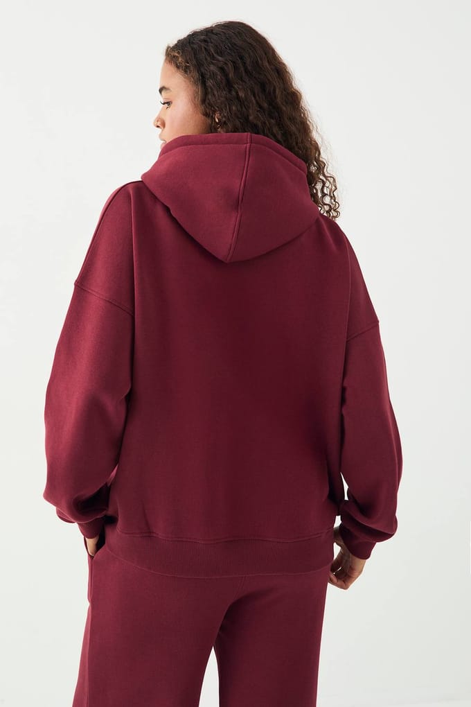 Dames DSGN Studio Sport Rits Oversized Hoodie | Bordeaux Rood | Maat: Small