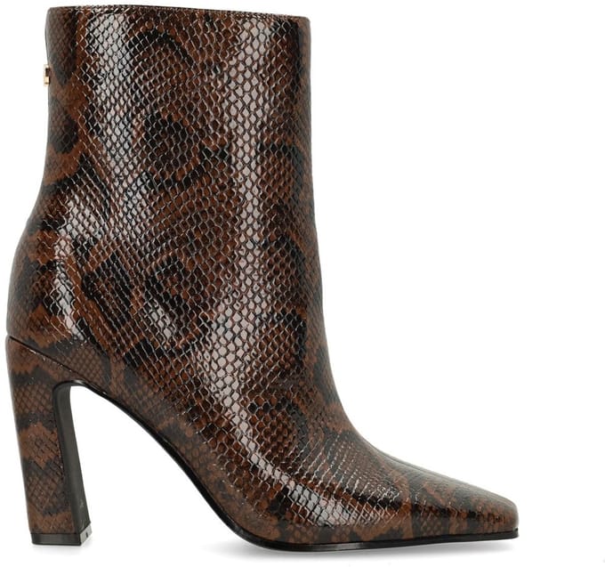 Sacha - Dames - Bruine snake enkellaarsjes met hak - Maat 41