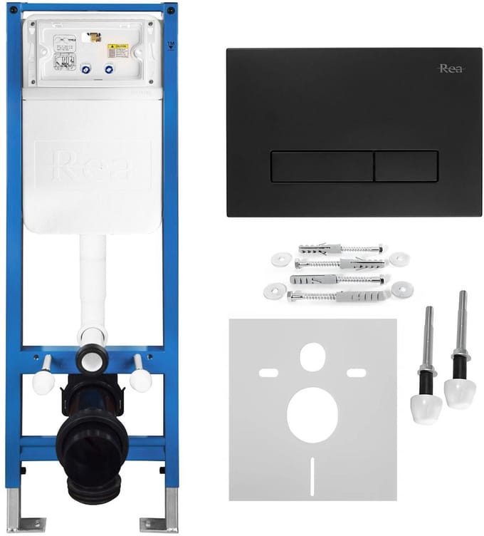 Rea - Inbouwframe Set Voor Wc Slim 024n Met Hd Black Bedieningsplaat
