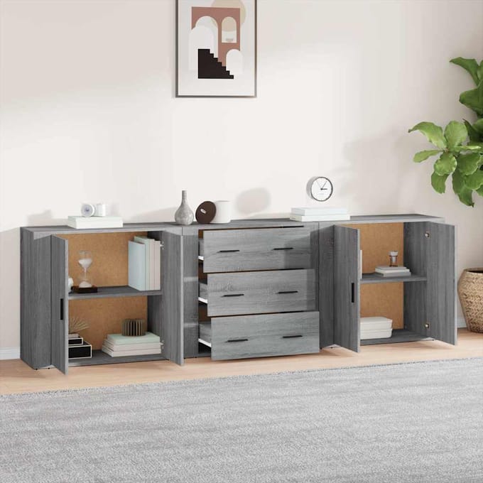 vidaXL - Dressoirs - 3 - st - bewerkt - hout - grijs - sonoma - eikenkleurig