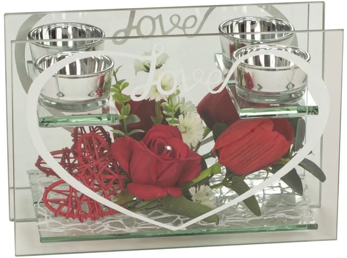 Glazen decoratie met rode roos