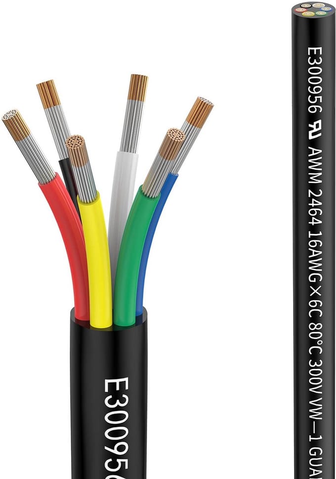6-aderige verlengkabel 16 AWG 1.3mm² 2 meter vertind koper