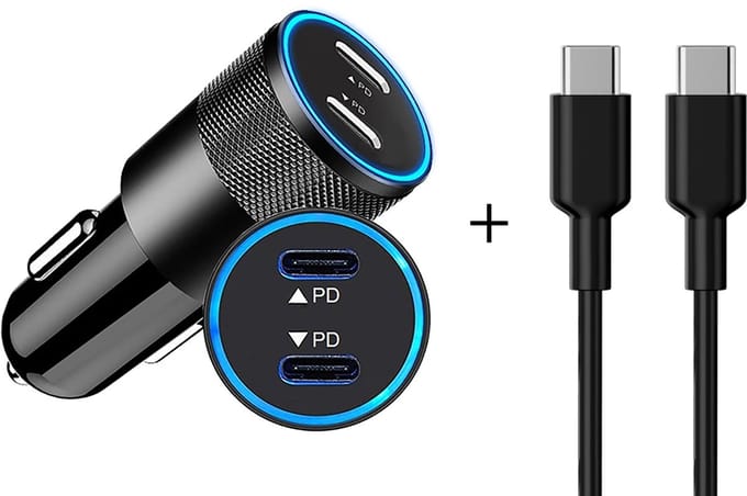 ThunderGold Autolader USB C + USB C kabel - Auto Oplader USB C - Auto Lader - USB Autolader - Autolader USB - Autoladers - Auto Snellader - USB Oplader Auto - Autolader USB C 2 Poorten - Auto Oplader USB