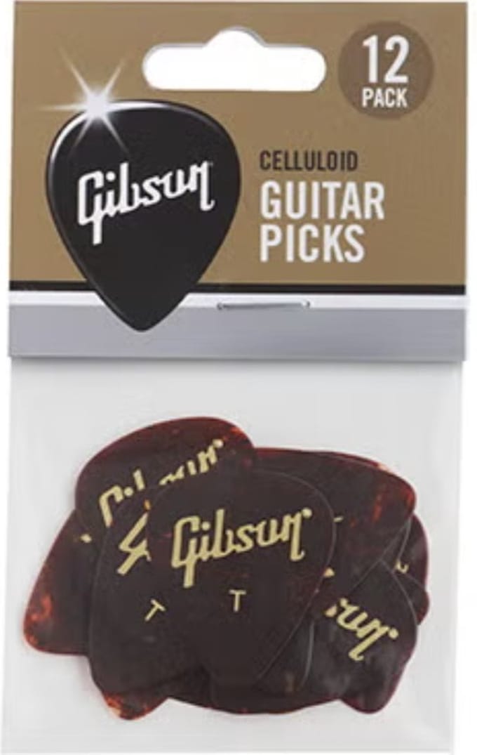 Gibson - Tortoise Picks - Plectrums - Celluloid - Thin - Verpakking Van 12