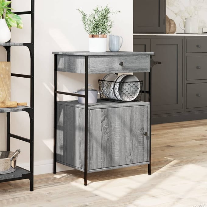 vidaXL - Keukentrolley - 56x43x89,5 - cm - bewerkt - hout - grijs - sonoma - eiken