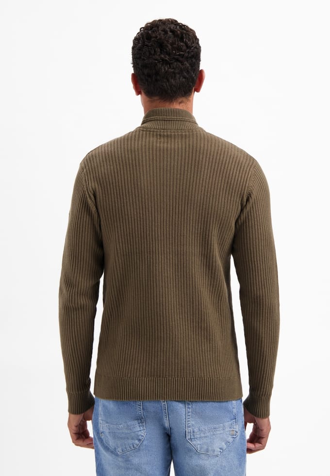 No Excess Pullover Half Zip Rib Variation Taupe Size: M | Sweaters Outlet | Heren | Bruin