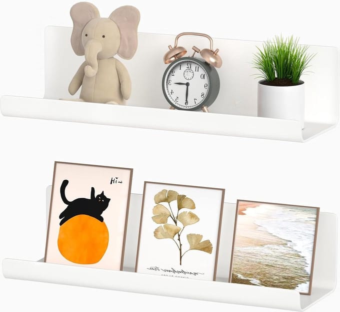 Omgoods - Zwevende planken, 2 stuks wandplank, zonder boren, wit