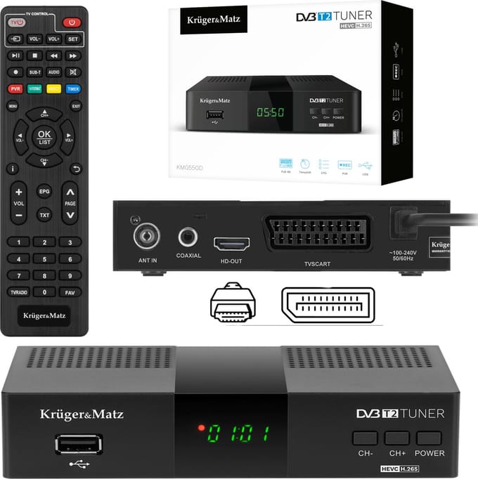 Krüger&Matz KM0550 - DVB-T2 H.265 HEVC Tuner - HDMI SCART - PVR - EPG