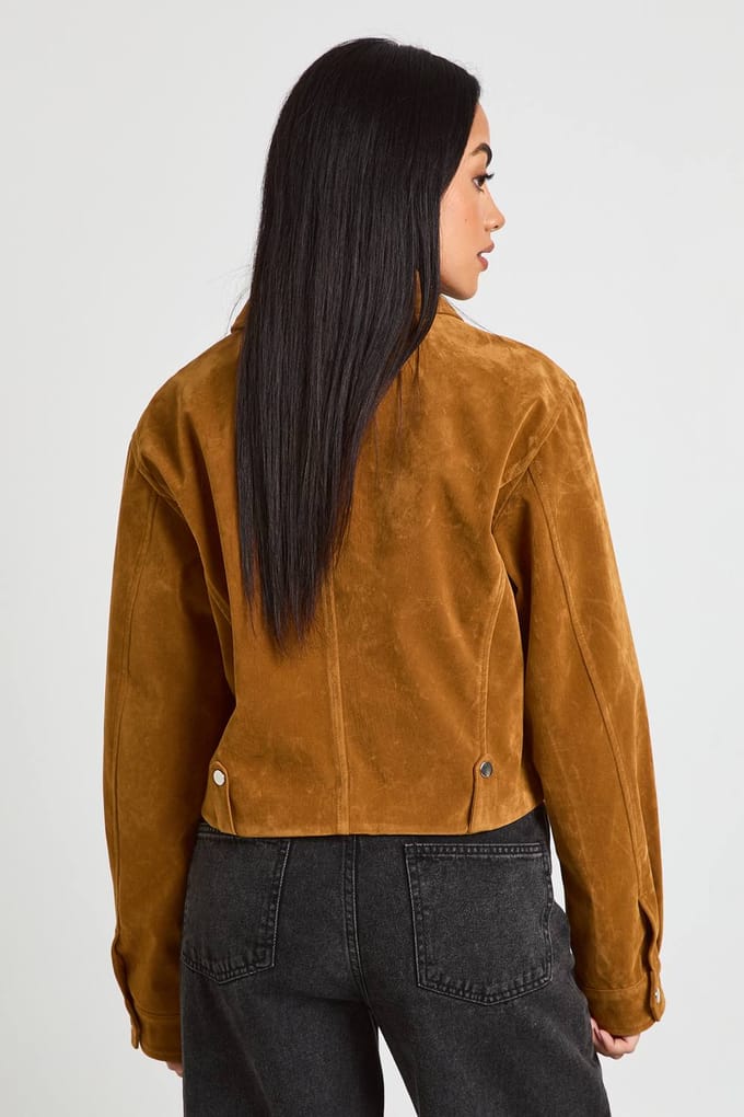 boohoo Dames Suede-Look Ritsjack | Tan | Maat: 8
