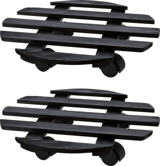 Pro Garden Plantentrolley - 2x - hout - donkergrijs - rond - D28 cm - 100 kilo