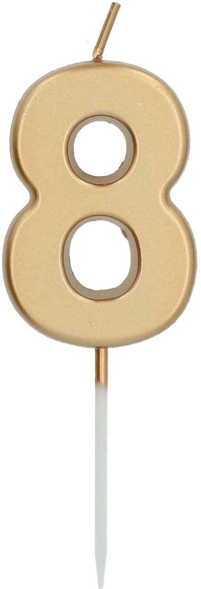 Folat - Kaars cijfer 8 goudkleurig 5 cm