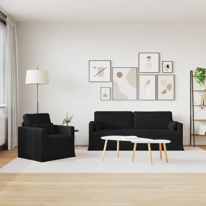 vidaXL Bankstel 2 pcs Zwart 198 x 78 x 80 cm Stof