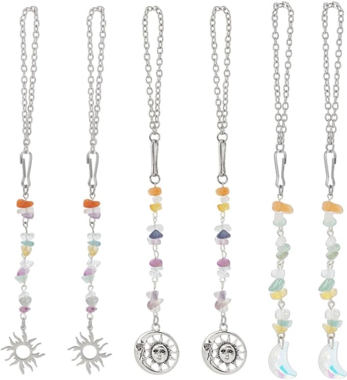 Dailygoods - Set van 6 Auto Spiegel Opknoping Ornamenten, Zon en Maan Thema