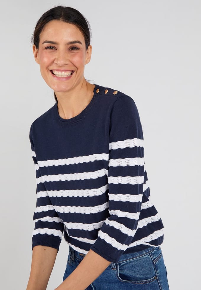 Damart - Trui met marinièrestreepjes - Dames - Blauw - S