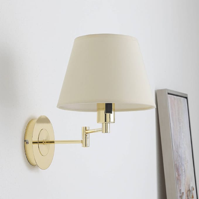 Lindby - Wandlamp - 1licht - Metaal, stof - H: 30 cm - E27 - gepolijst messing, crème