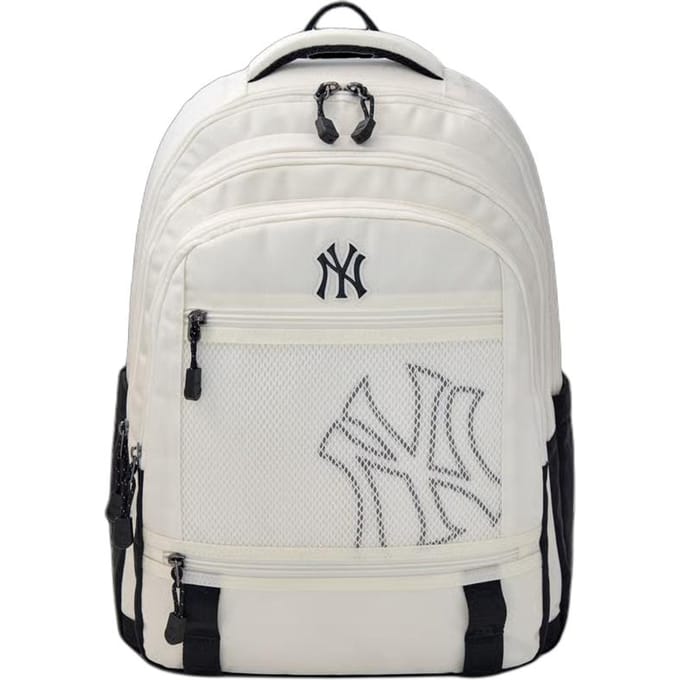 MLB 25FW New York Yankees 3-laags 21L Merklogo Mode Veelzijdig Nylon Polyester Rugzak Kinderrugzak Wit 7ABKB065N-50CRS White white