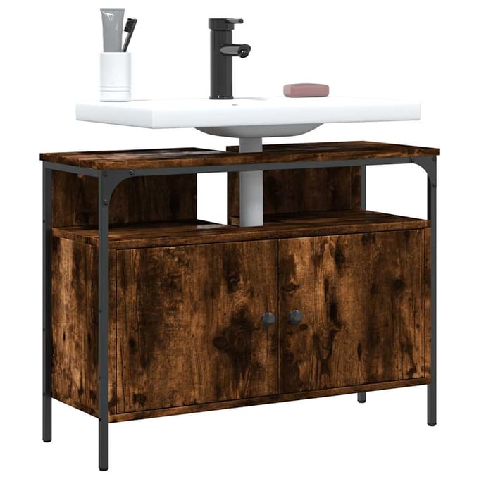 vidaXL - Badkamerkast - 80x30x60 - cm - bewerkt - hout - gerookt - eikenkleurig