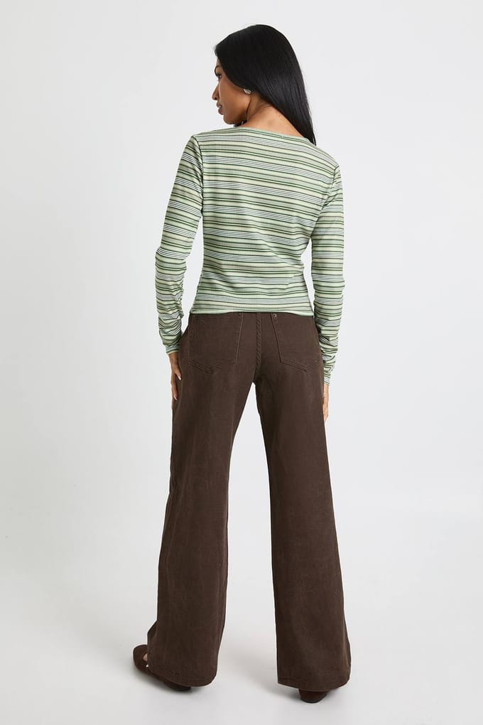 boohoo Dames Hoge taille, wijde pijp jean | Chocolate | Maat: 8