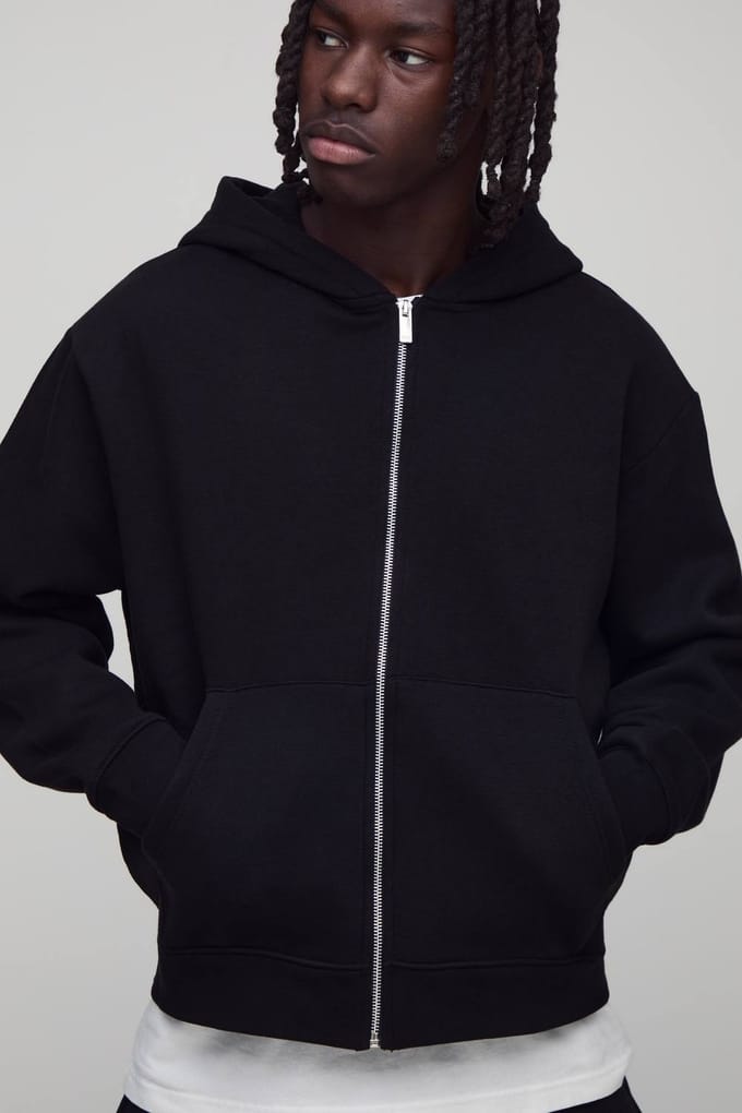 Basic oversized boxy hoodie met ritssluiting | Black | Size Medium