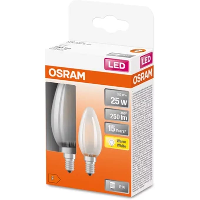 Osram Ledlamp Kaars Retrofit Classic B - D3,5cm - Warm Wit - E14 - 2,5w - 2 Stuks