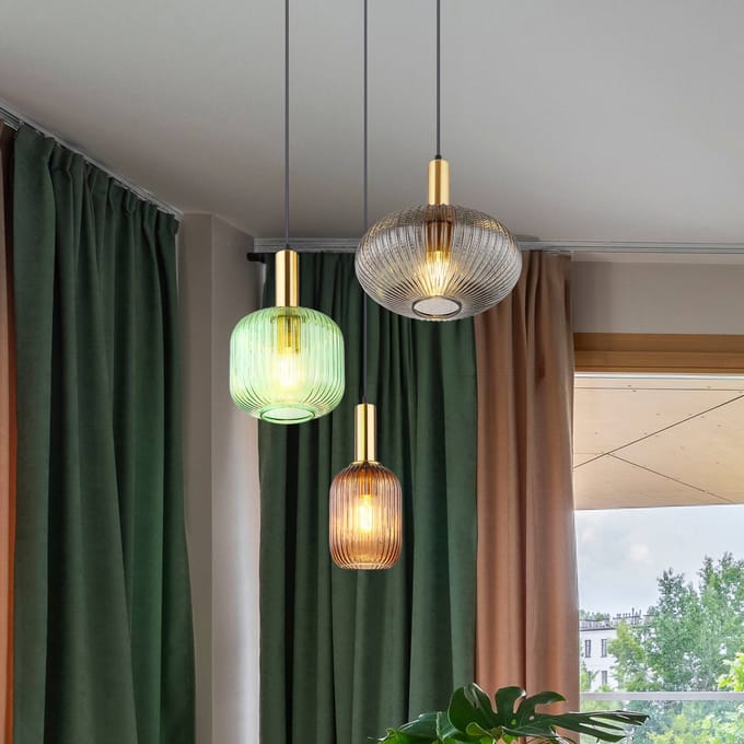 Globo Hanglamp Normy, Ø 55 cm, gekleurd, glas, 3-lamps.