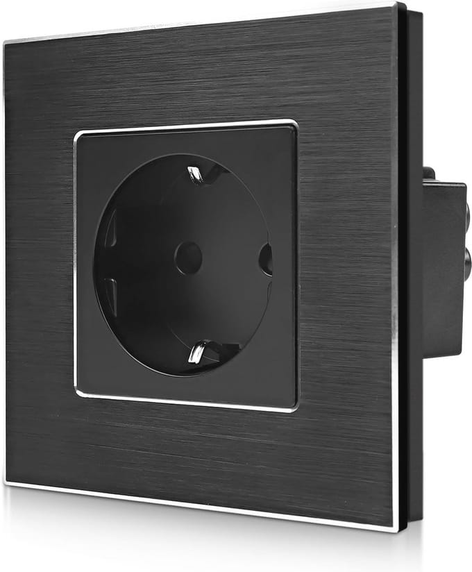 Aluminium Inbouwstopcontact met USB, Dubbel Stopcontact in Zwart